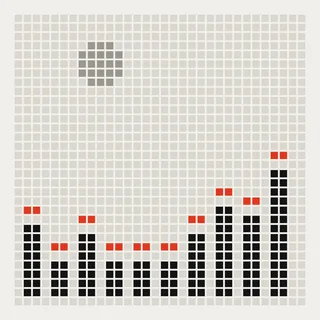 Pixel cover art: a grey moon over low LED bars with red peak caps