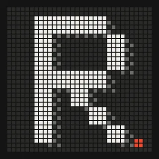 Pixel cover art: a white dot-matrix letter R on black