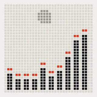 Pixel cover art: rising LED bars with red peaks, like a skyline